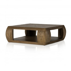 Modern Rustic Square Wood Coffee Table Dark Brown Finish 47 inch