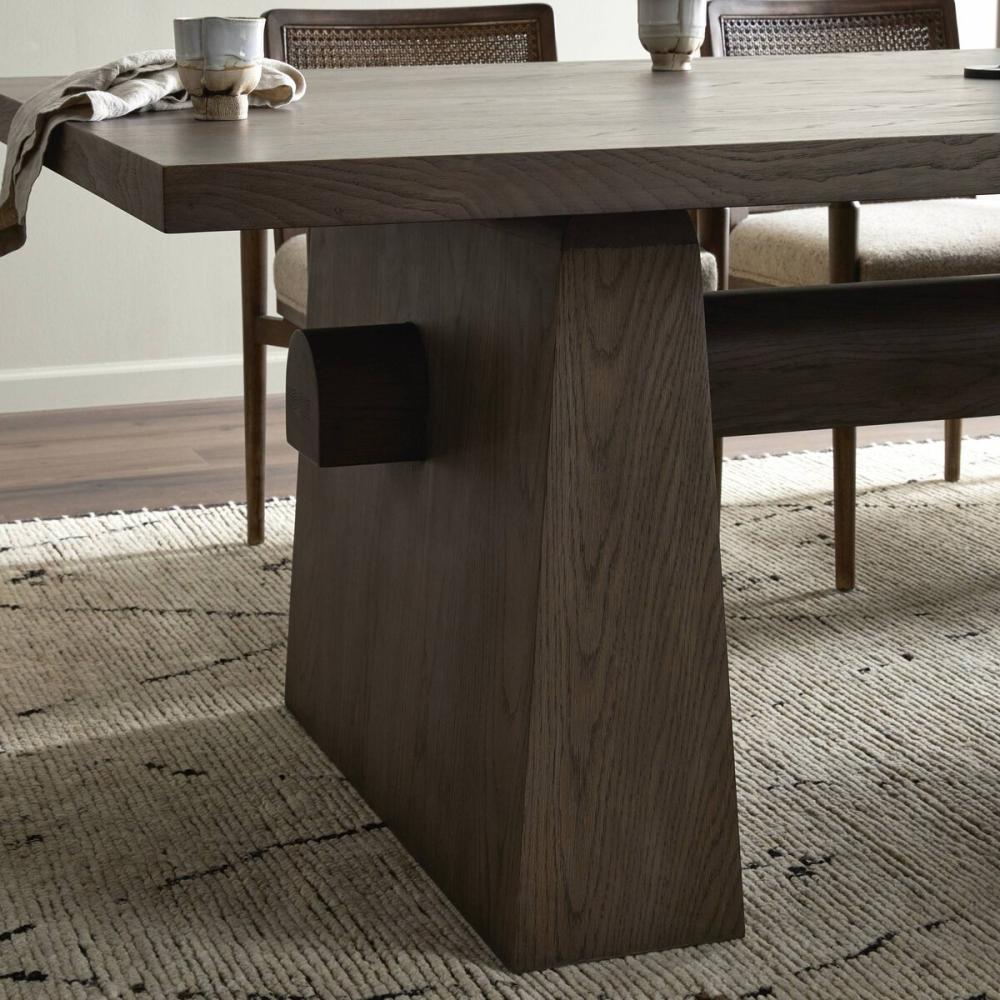 Modern Rustic Trestle Beam Rectangle Dining Table Oak Wood with Aged Finish 108 inch