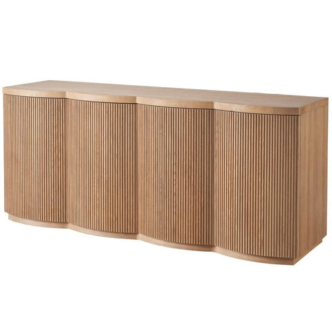 Modern Scalloped & Reeded Sideboard Tambour Door Wood Credenza 74 inch