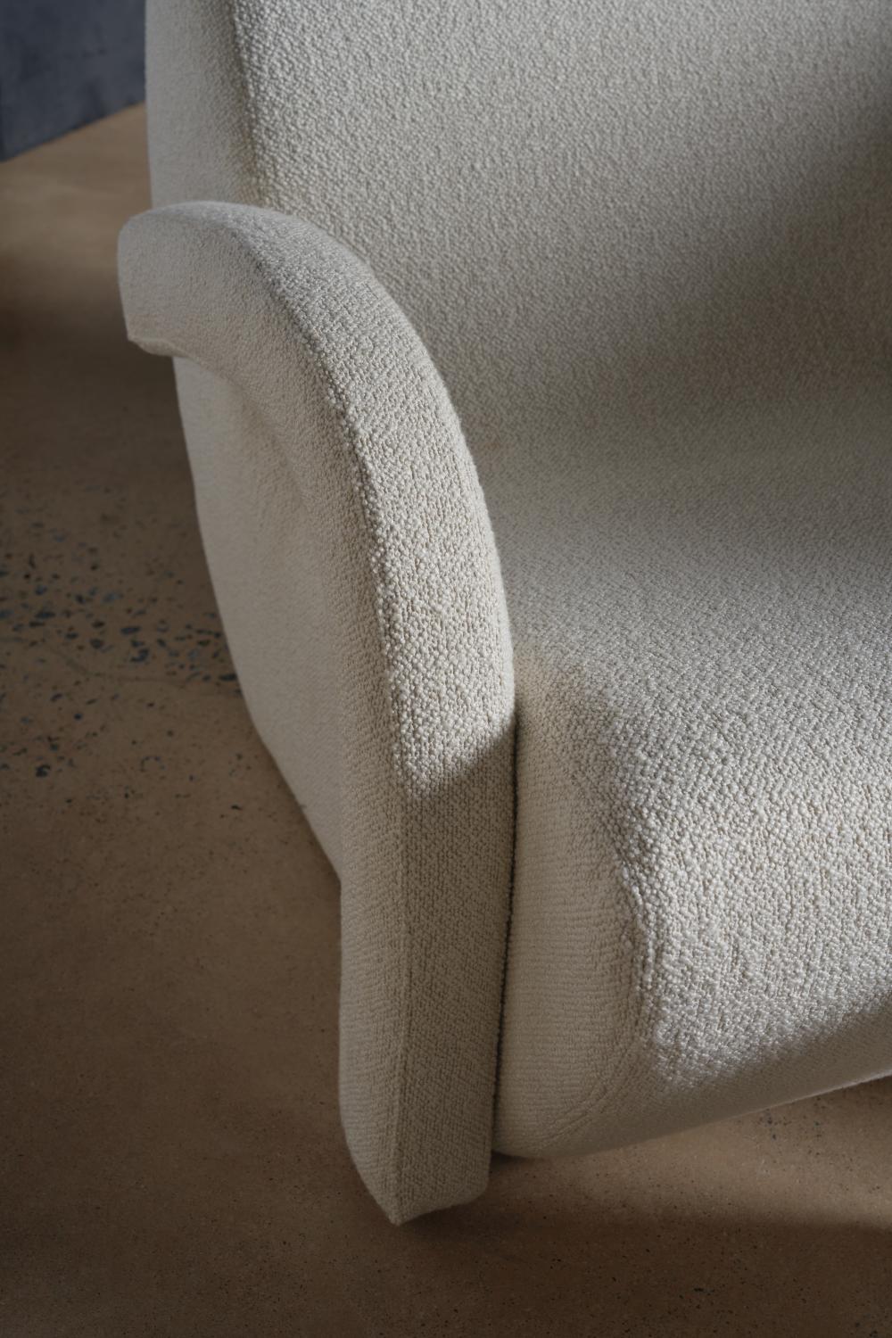 Modern Sculptural Curved White Boucle Fully Upholstered Accent Chair