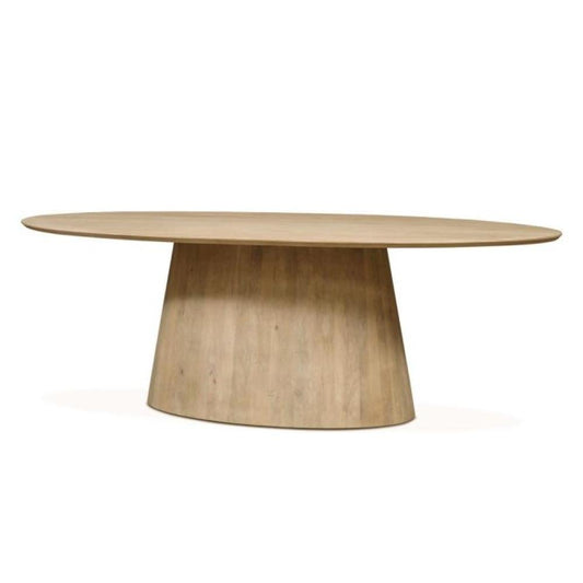 Modern Solid Mango Wood Oval Pedestal Dining Table Natural Finish 87 inch