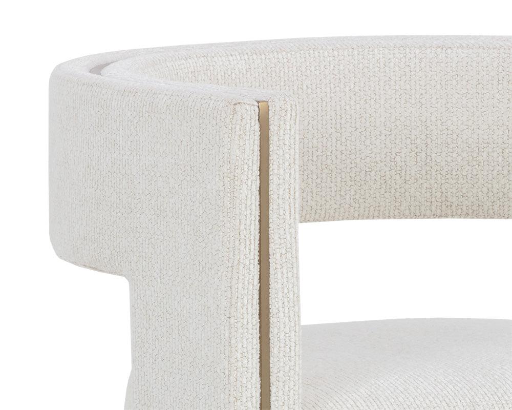 Modern Three Leg Beige Performance Fabric Dining Chair Armchair Gold Accents