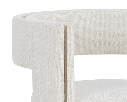 Modern Three Leg Beige Performance Fabric Dining Chair Armchair Gold Accents