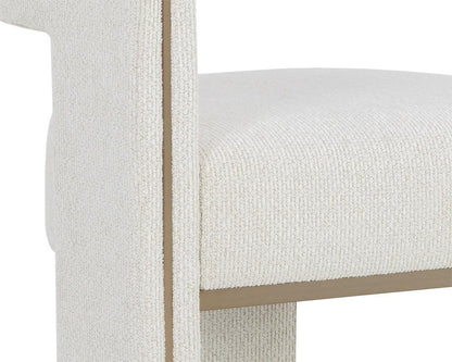 Modern Three Leg Beige Performance Fabric Dining Chair Armchair Gold Accents