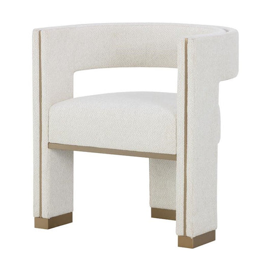 Modern Three Leg Beige Performance Fabric Dining Chair Armchair Gold Accents