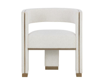 Modern Three Leg Beige Performance Fabric Dining Chair Armchair Gold Accents