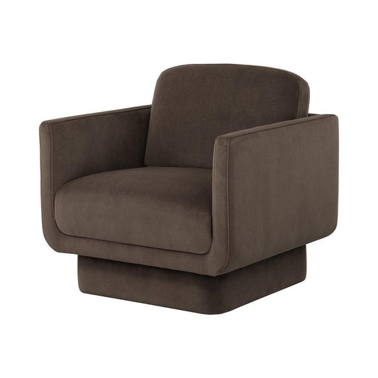 Modern U-Shaped Brown Velvet Pedestal Lounge Chair Armchair