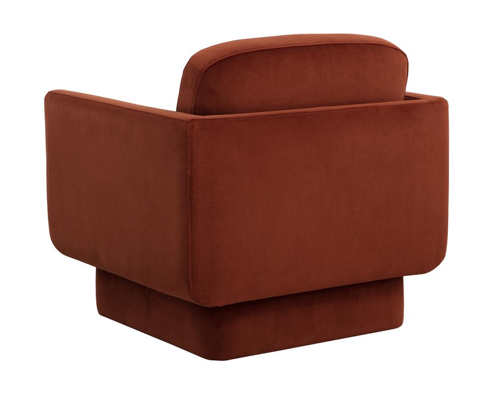 Modern U-Shaped Rust Velvet Pedestal Lounge Chair Armchair