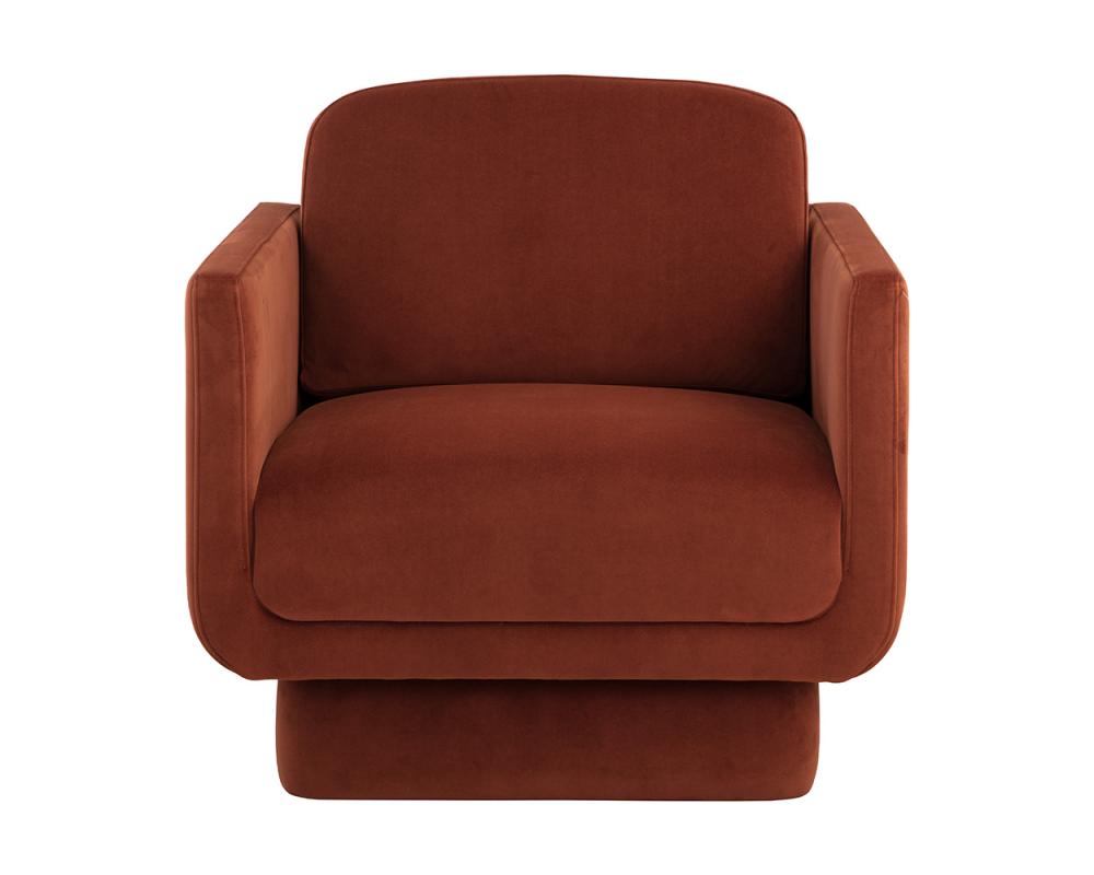 Modern U-Shaped Rust Velvet Pedestal Lounge Chair Armchair