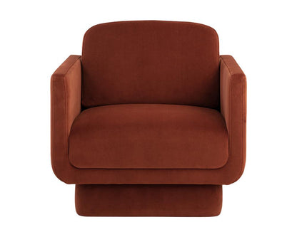 Modern U-Shaped Rust Velvet Pedestal Lounge Chair Armchair