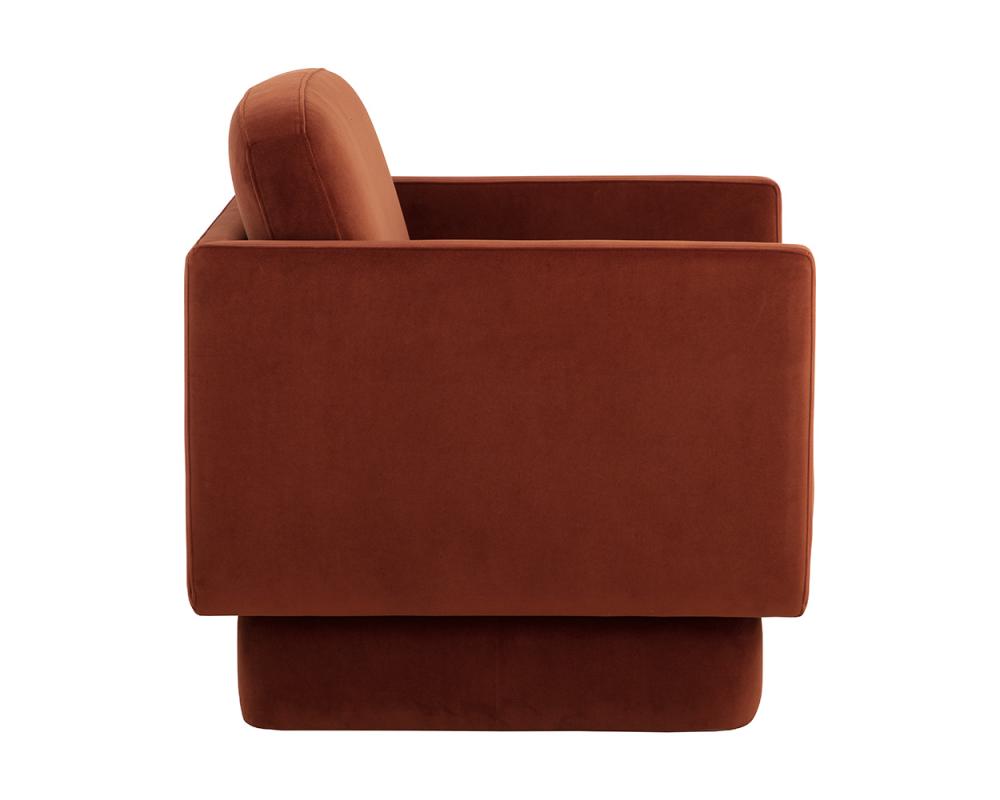 Modern U-Shaped Rust Velvet Pedestal Lounge Chair Armchair