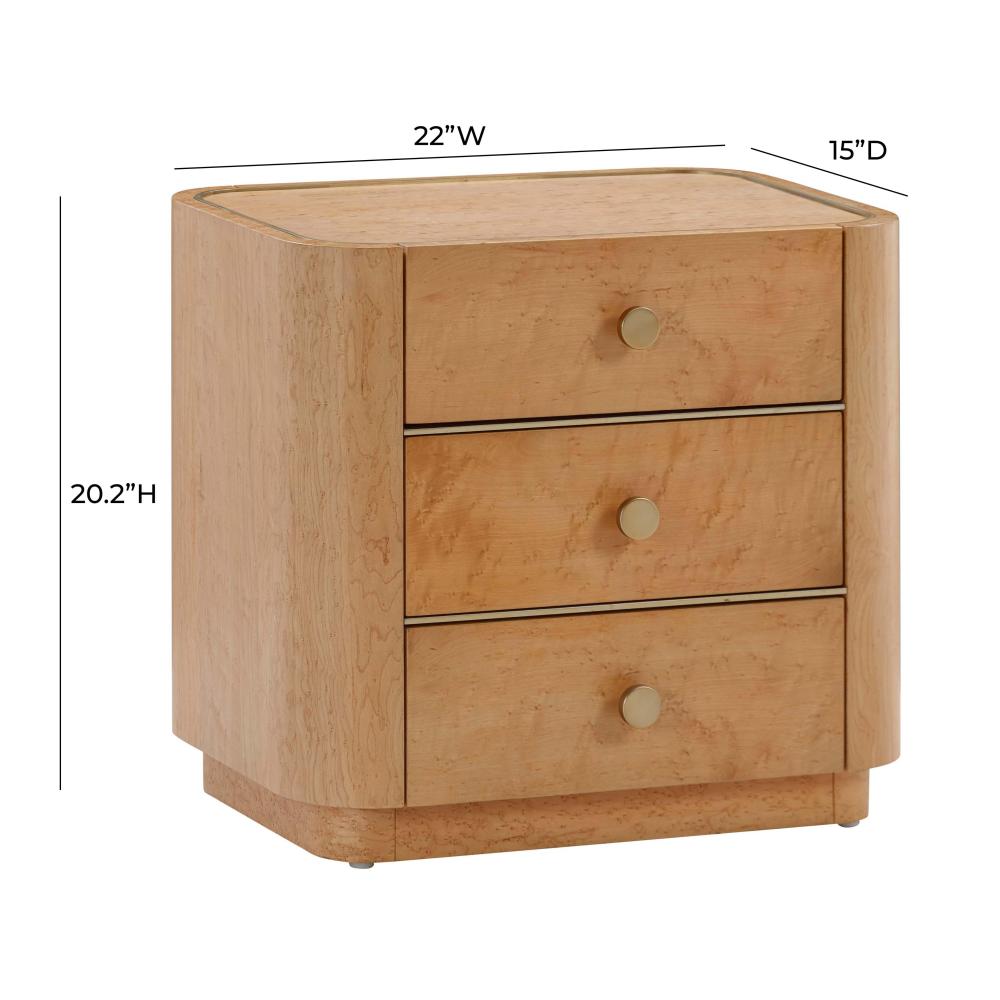 Natural Birdseye Maple 3 Drawer Nightstand 22 inch