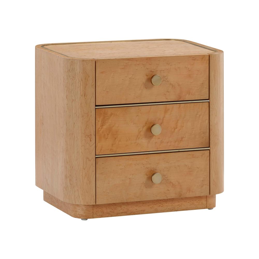 Natural Birdseye Maple 3 Drawer Nightstand 22 inch