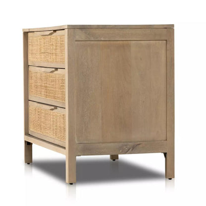 Natural Cane Front 3 Drawer Mango Wood Nightstand 32 inch