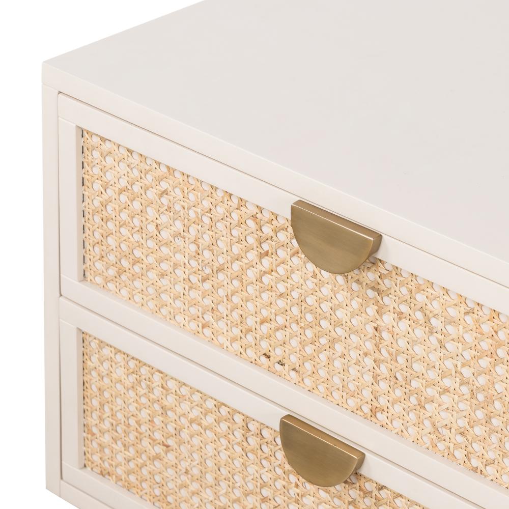 Natural Cane Front Matte Cream 2 Drawer Nightstand 24 inch