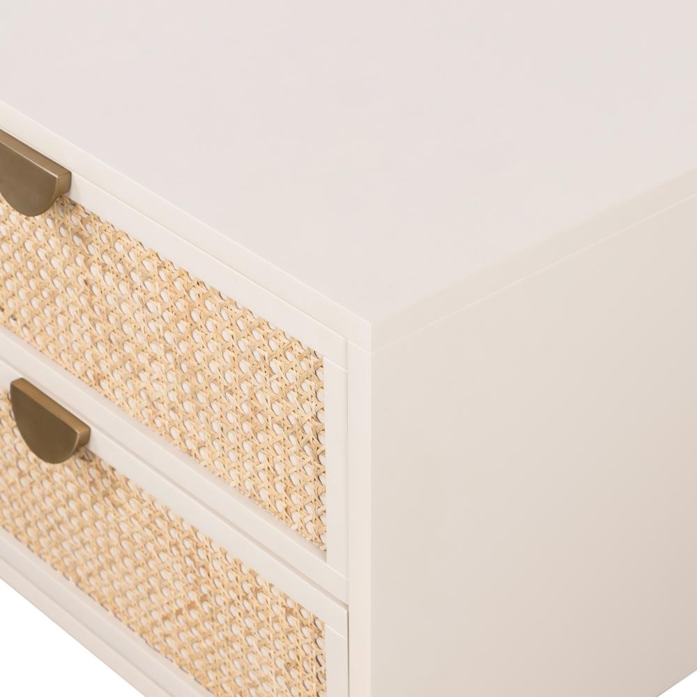 Natural Cane Front Matte Cream 2 Drawer Nightstand 24 inch