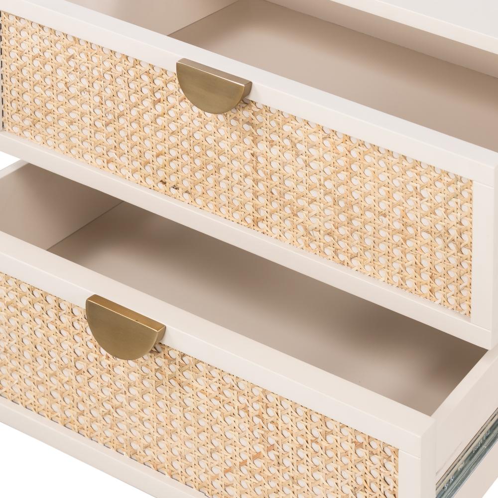 Natural Cane Front Matte Cream 2 Drawer Nightstand 24 inch