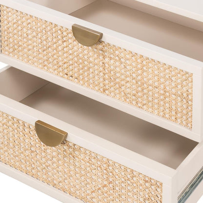 Natural Cane Front Matte Cream 2 Drawer Nightstand 24 inch