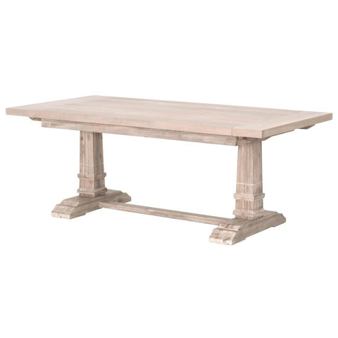 Natural Gray Acacia Wood Double Pedestal Rectangle Extension Dining Table 78 to 110 inch