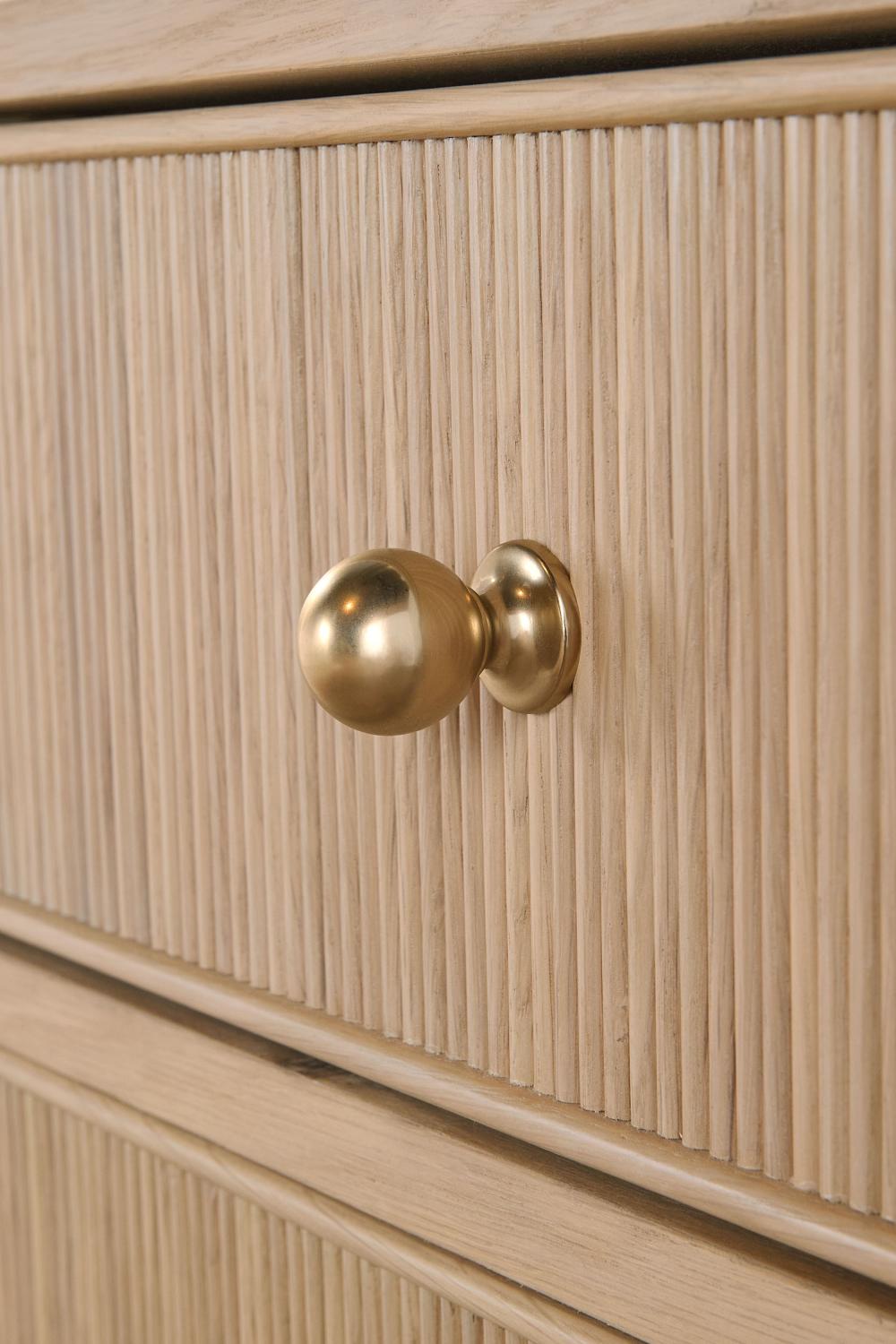 Natural Oak Wood Reeded 2 Drawer Nightstand 23 inch