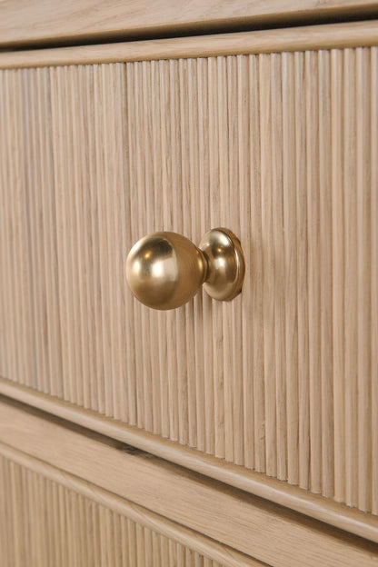 Natural Oak Wood Reeded 2 Drawer Nightstand 23 inch