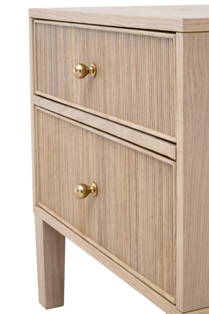 Natural Oak Wood Reeded 2 Drawer Nightstand 23 inch