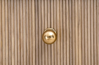 Natural Oak Wood Reeded 2 Drawer Nightstand 23 inch