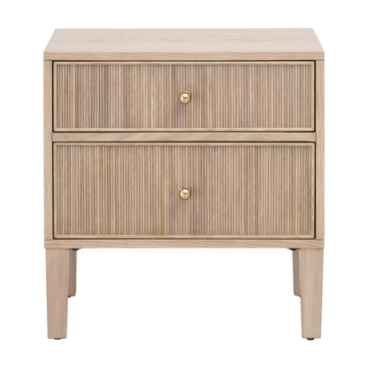 Natural Oak Wood Reeded 2 Drawer Nightstand 23 inch