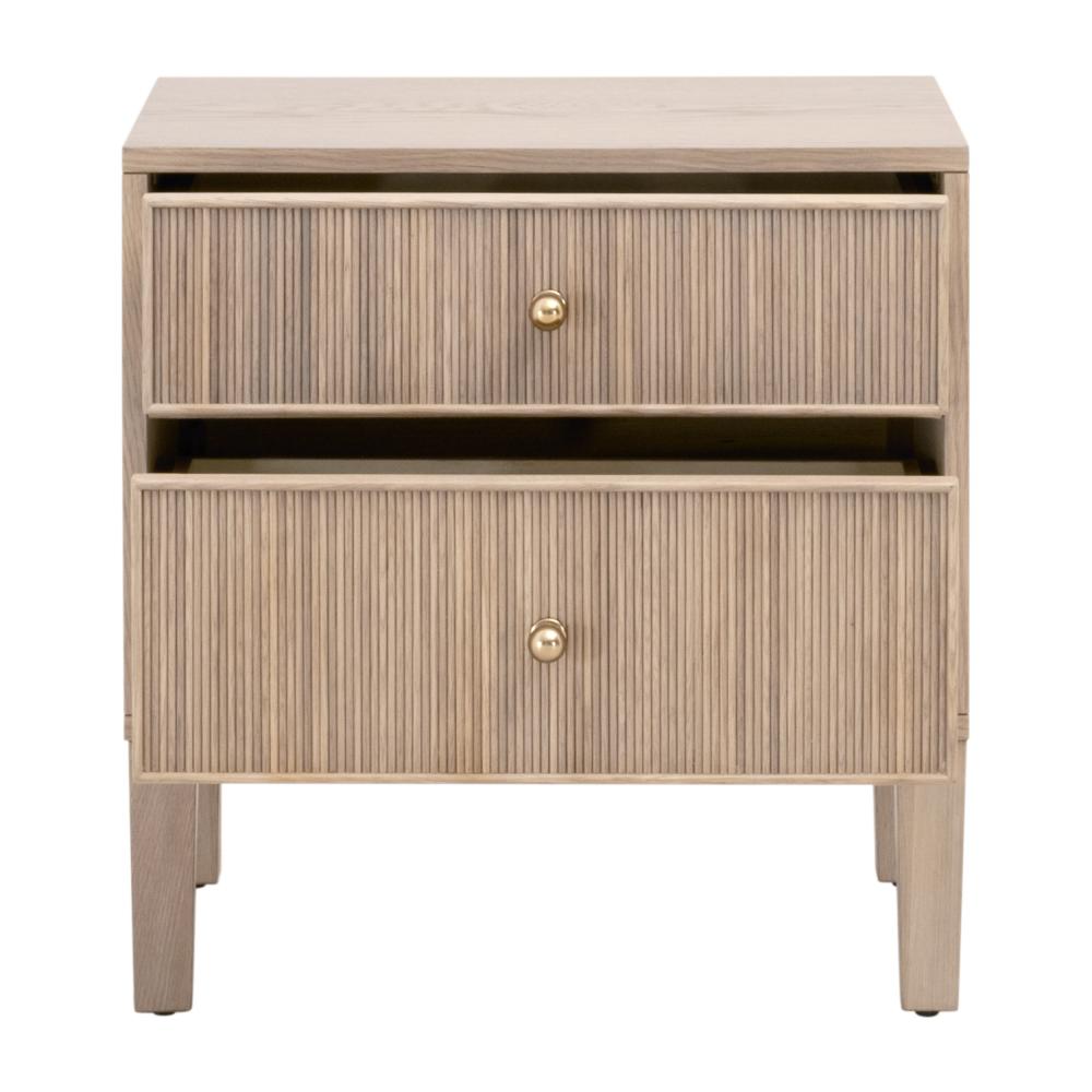 Natural Oak Wood Reeded 2 Drawer Nightstand 23 inch