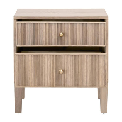 Natural Oak Wood Reeded 2 Drawer Nightstand 23 inch