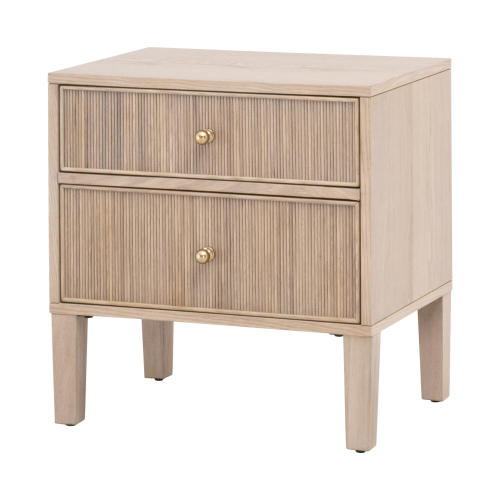 Natural Oak Wood Reeded 2 Drawer Nightstand 23 inch