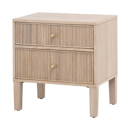 Natural Oak Wood Reeded 2 Drawer Nightstand 23 inch