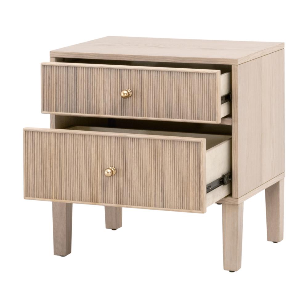 Natural Oak Wood Reeded 2 Drawer Nightstand 23 inch