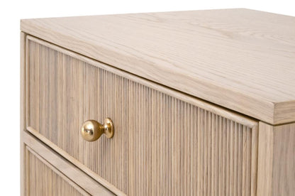 Natural Oak Wood Reeded 2 Drawer Nightstand 23 inch