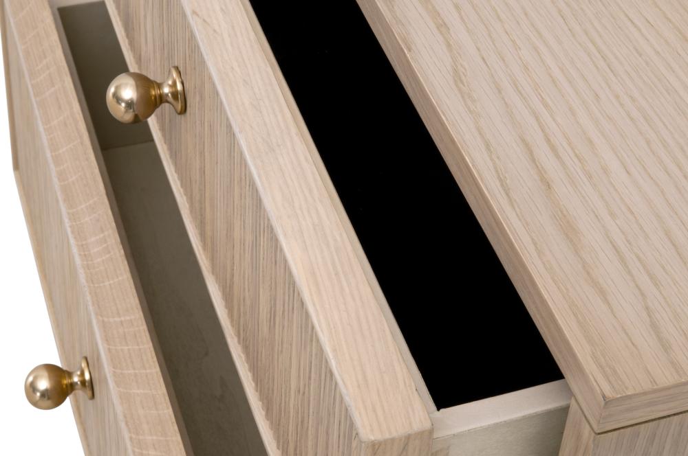 Natural Oak Wood Reeded 2 Drawer Nightstand 23 inch