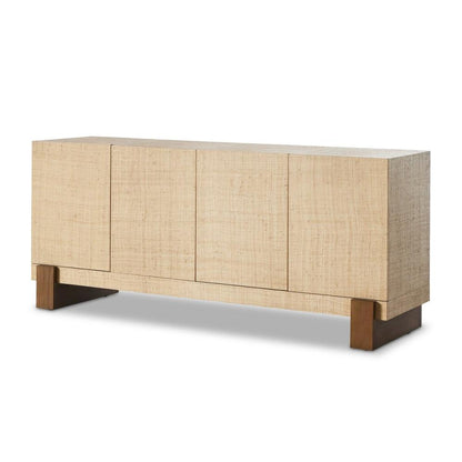 Natural Raffia Wrapped Sideboard Media Storage Cabinet 72 inch