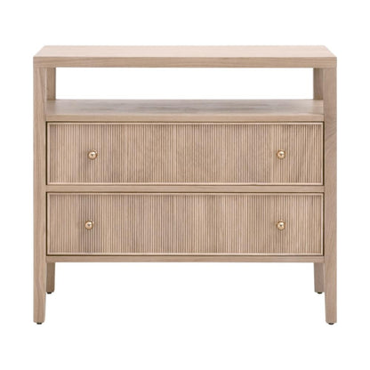 Natural Reeded Oak Wood 2 Drawer Open Shelf Nightstand 34 inch