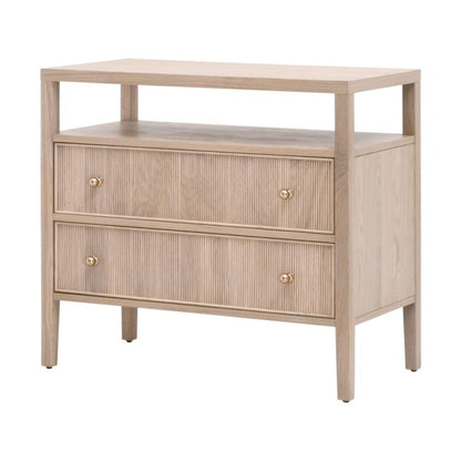 Natural Reeded Oak Wood 2 Drawer Open Shelf Nightstand 34 inch