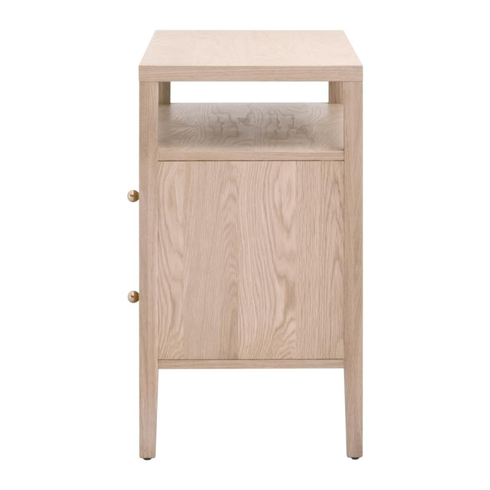 Natural Reeded Oak Wood 2 Drawer Open Shelf Nightstand 34 inch
