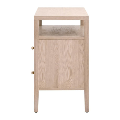 Natural Reeded Oak Wood 2 Drawer Open Shelf Nightstand 34 inch