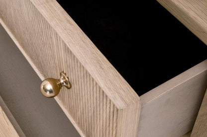 Natural Reeded Oak Wood 2 Drawer Open Shelf Nightstand 34 inch