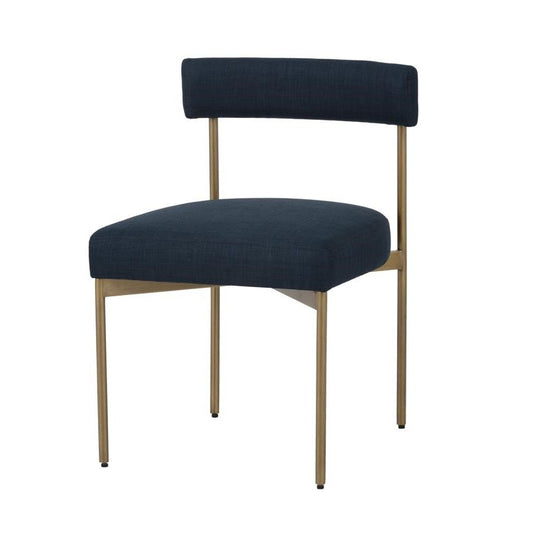 Navy Blue Curved Open Back Armless Dining Chair Antique Brass Frame (Set of 2)