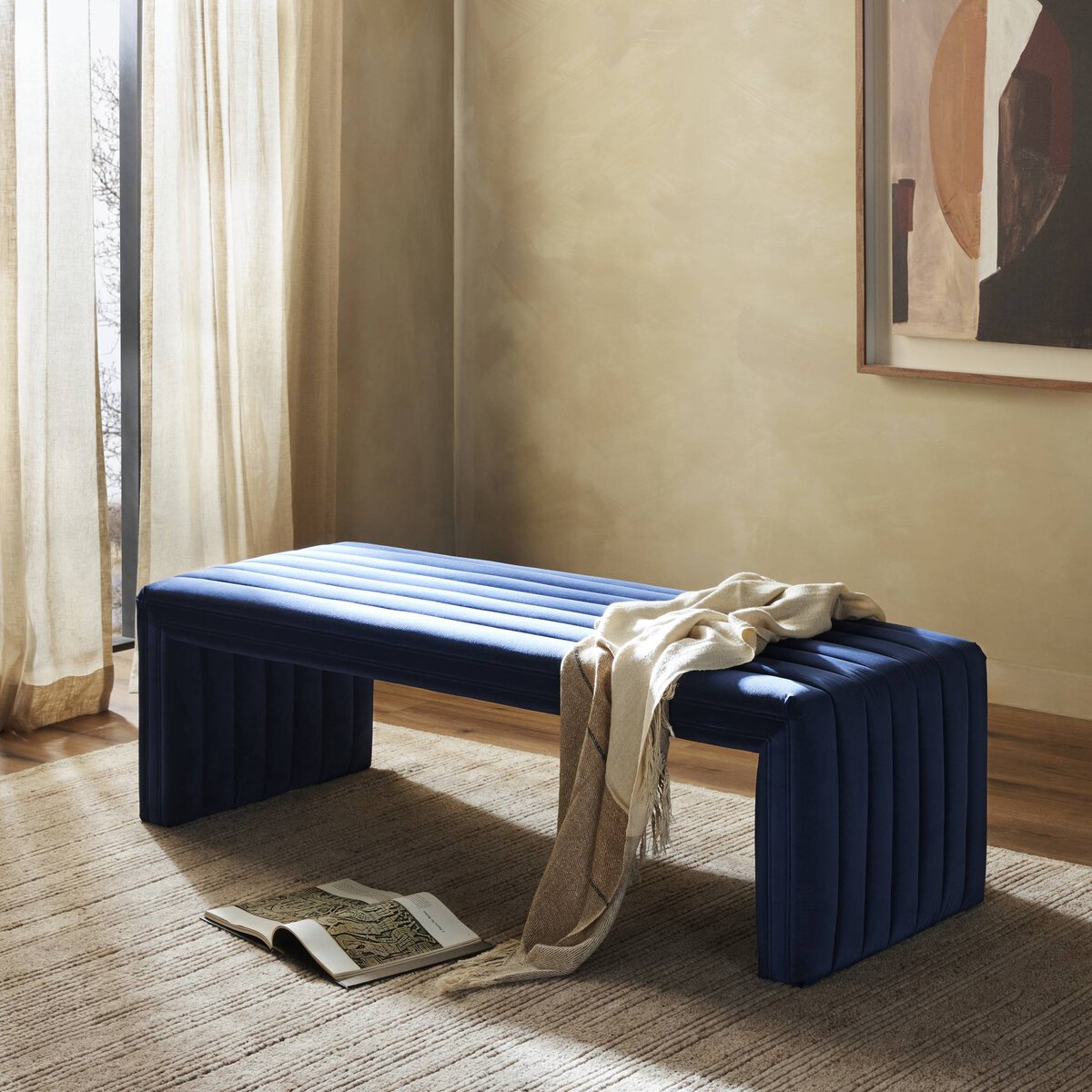 Navy Ribbed Bench