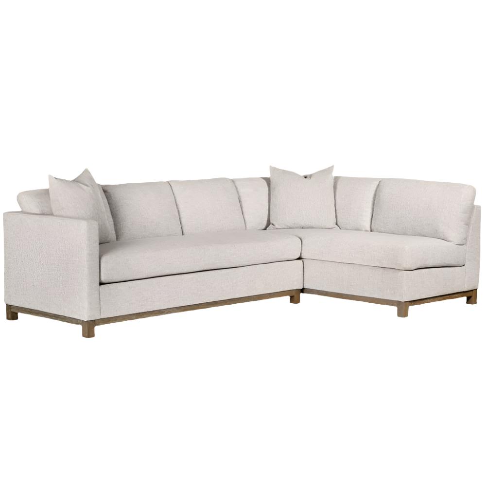 Neutral Bench Seat Sectional in Tweed Alabaster Performance Fabric Right Arm Facing 72 x 114 inch