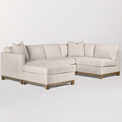 Neutral Bench Seat Sectional in Tweed Alabaster Performance Fabric Right Arm Facing 72 x 114 inch