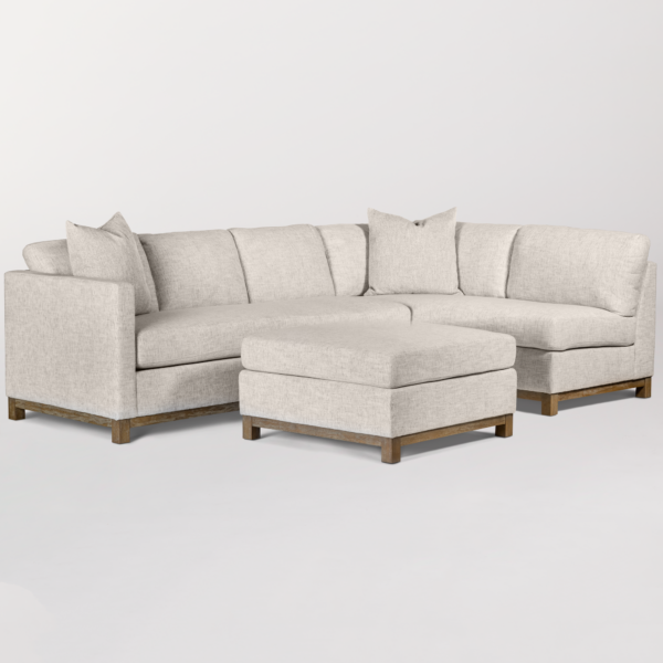 Neutral Bench Seat Sectional in Tweed Alabaster Performance Fabric Right Arm Facing 72 x 114 inch