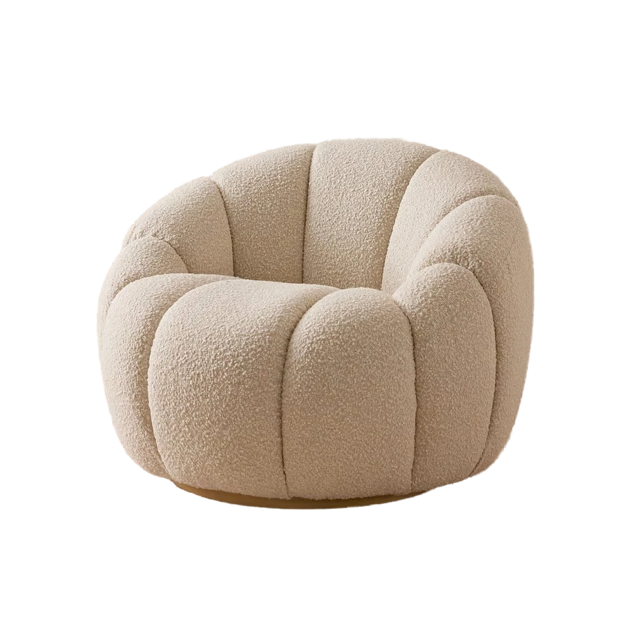 Neutral Boucle Fabric Channel Tufted Swivel Lounge Chair