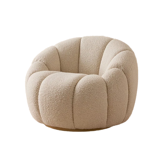 Neutral Boucle Fabric Channel Tufted Swivel Lounge Chair