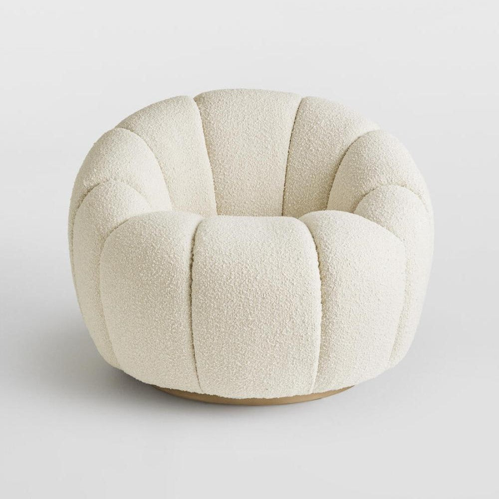 Neutral Boucle Fabric Channel Tufted Swivel Lounge Chair