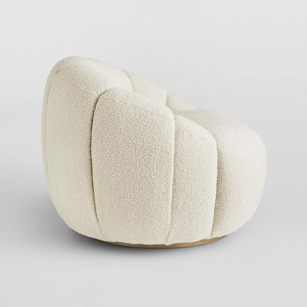 Neutral Boucle Fabric Channel Tufted Swivel Lounge Chair